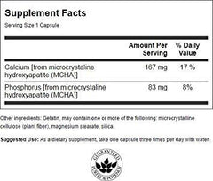 Supplement facts and bottle of Swanson Calcium Micro Hydroxy with PHOS 120 caps