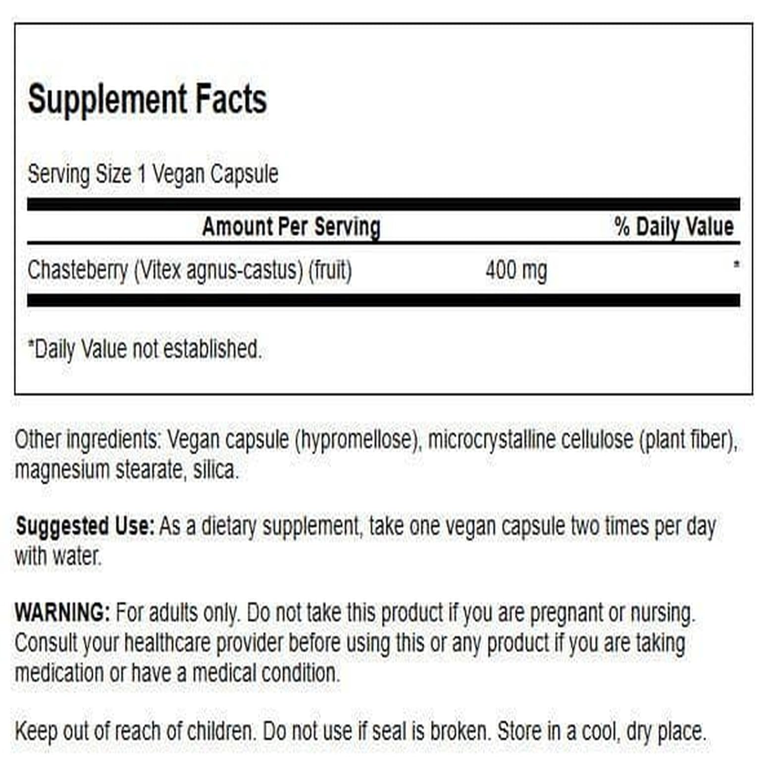 Close-up of Swanson Chasteberry Fruit capsules for daily use