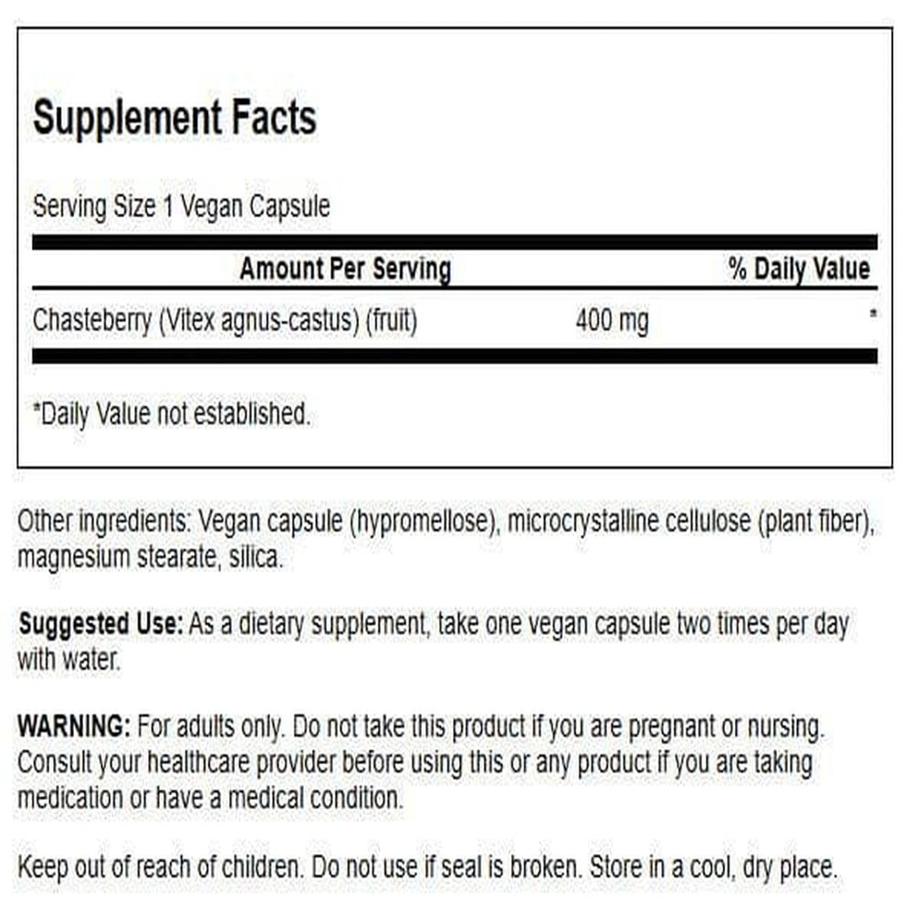 Close-up of Swanson Chasteberry Fruit capsules for daily use