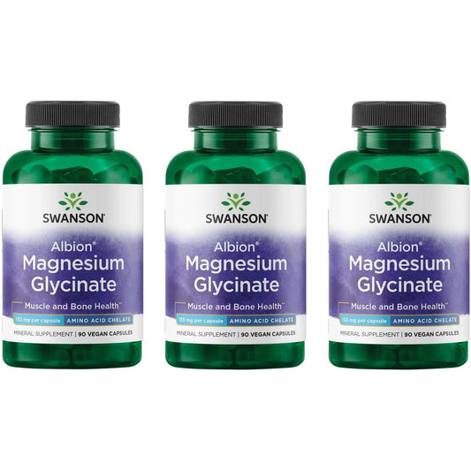 Bottle of Swanson Chelated Magnesium Glycinate 133 mg, 90 capsules, 3-pack