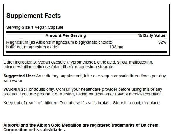Front view of Swanson magnesium glycinate bottle label