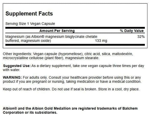 Front view of Swanson magnesium glycinate bottle label