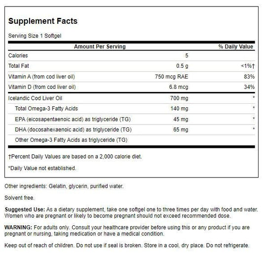 Close-up of Swanson COD Liver Oil DBL-Strength softgels