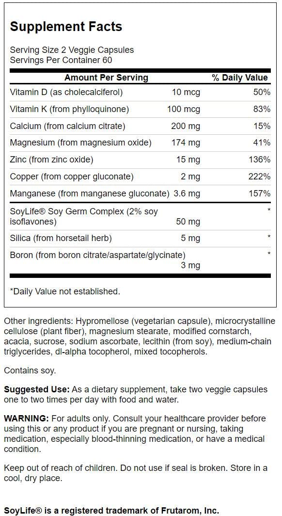 Swanson COND Bone Essentials 120 Veg Cap bottle back view with nutrition