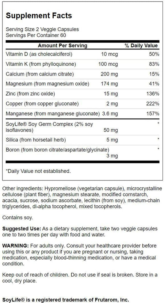 Swanson COND Bone Essentials 120 Veg Cap bottle back view with nutrition