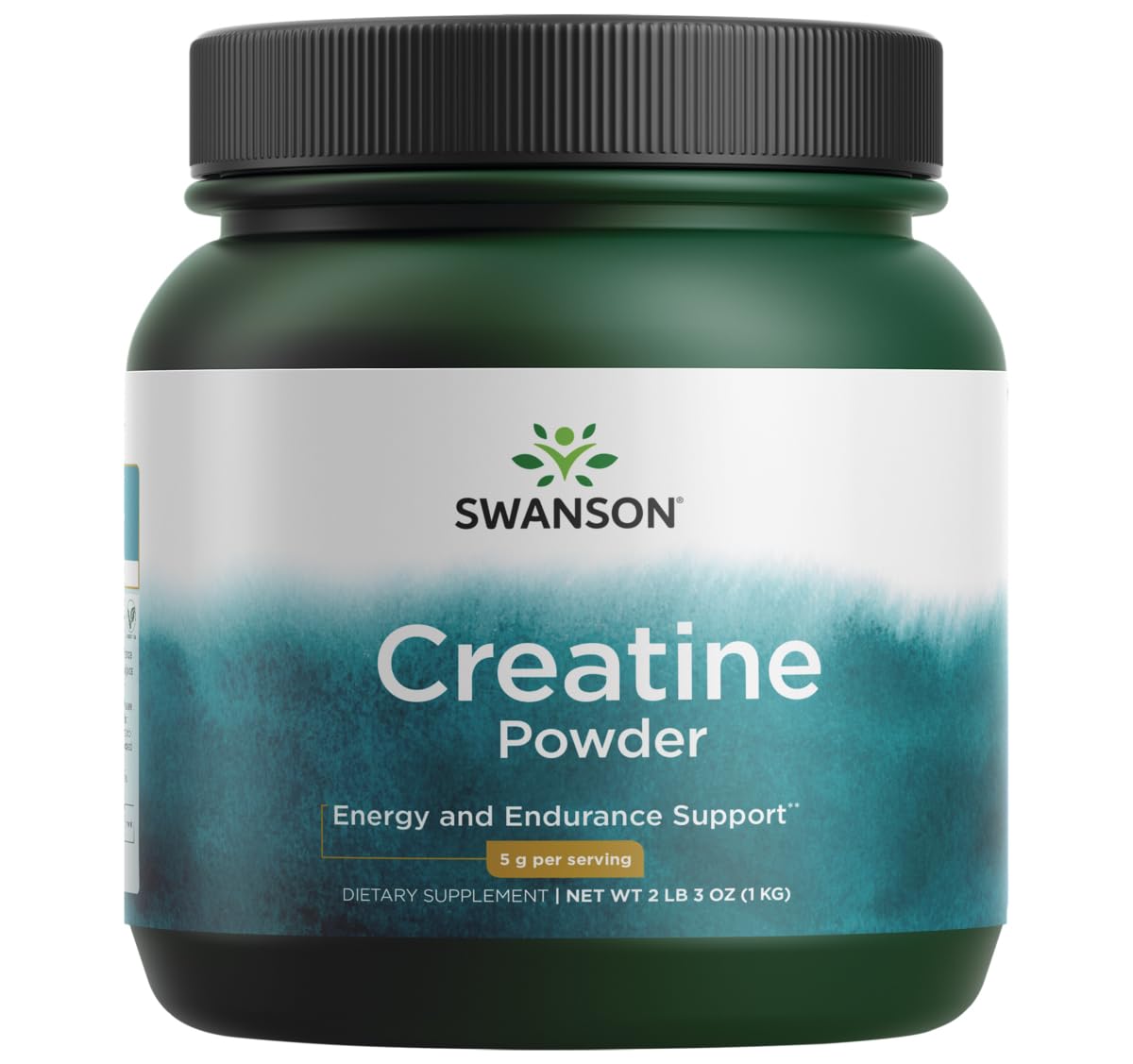 Front view of Swanson Creatine Monohydrate Powder 1kg tub