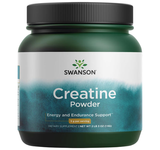 Front view of Swanson Creatine Monohydrate Powder 1kg tub