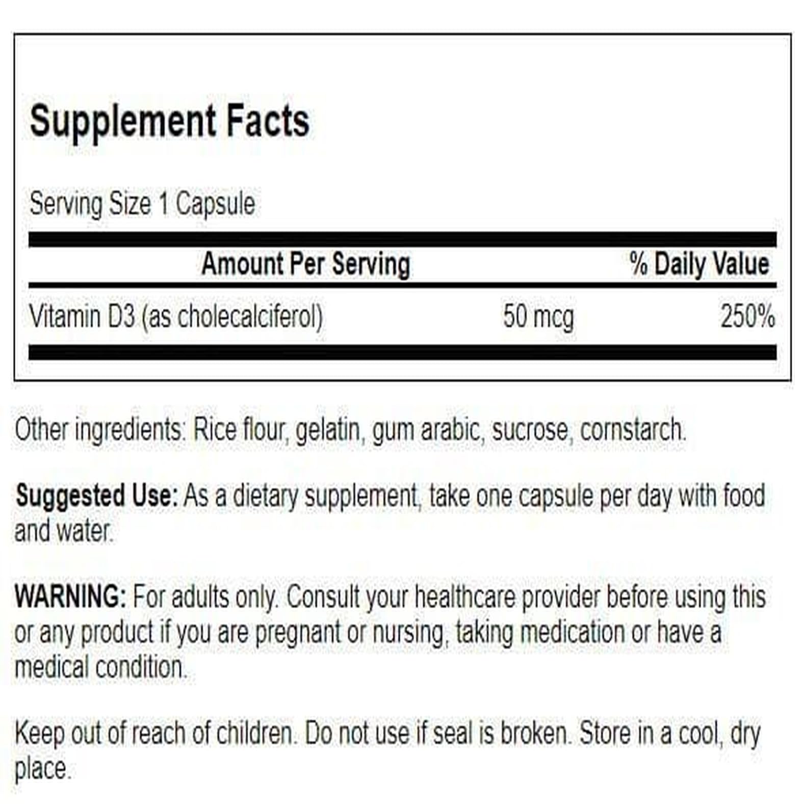 Close-up of Swanson D3 2000 IU label