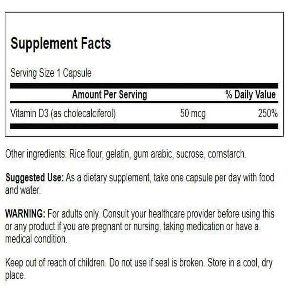 Close-up of Swanson D3 2000 IU label