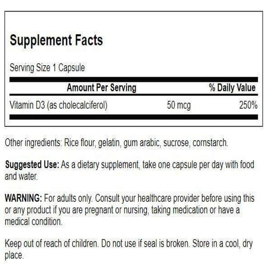 Close-up of Swanson D3 2000 IU label