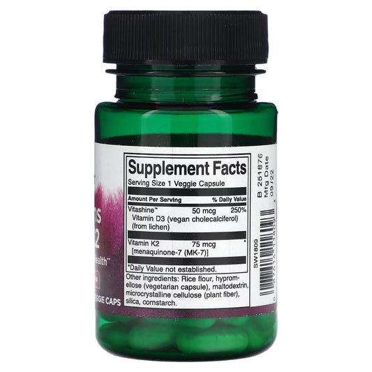 Swanson Vitamins D3 & K2 bottle back with nutrition facts