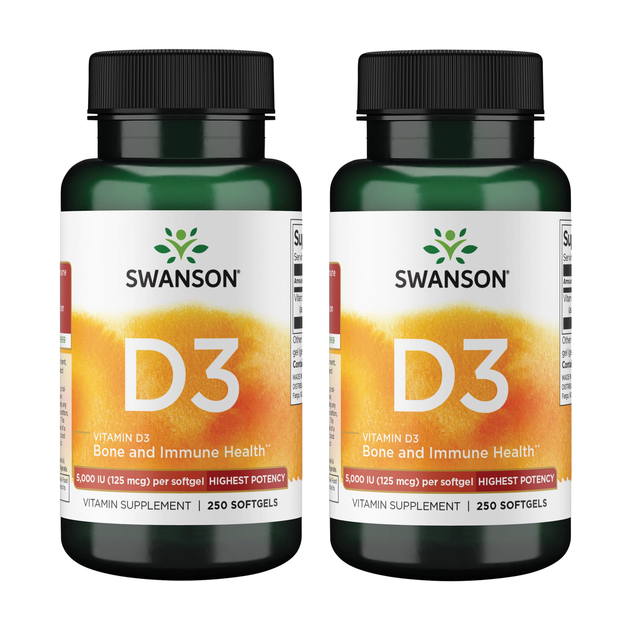 Swanson Vitamin D3 softgels 2-pack bottle front
