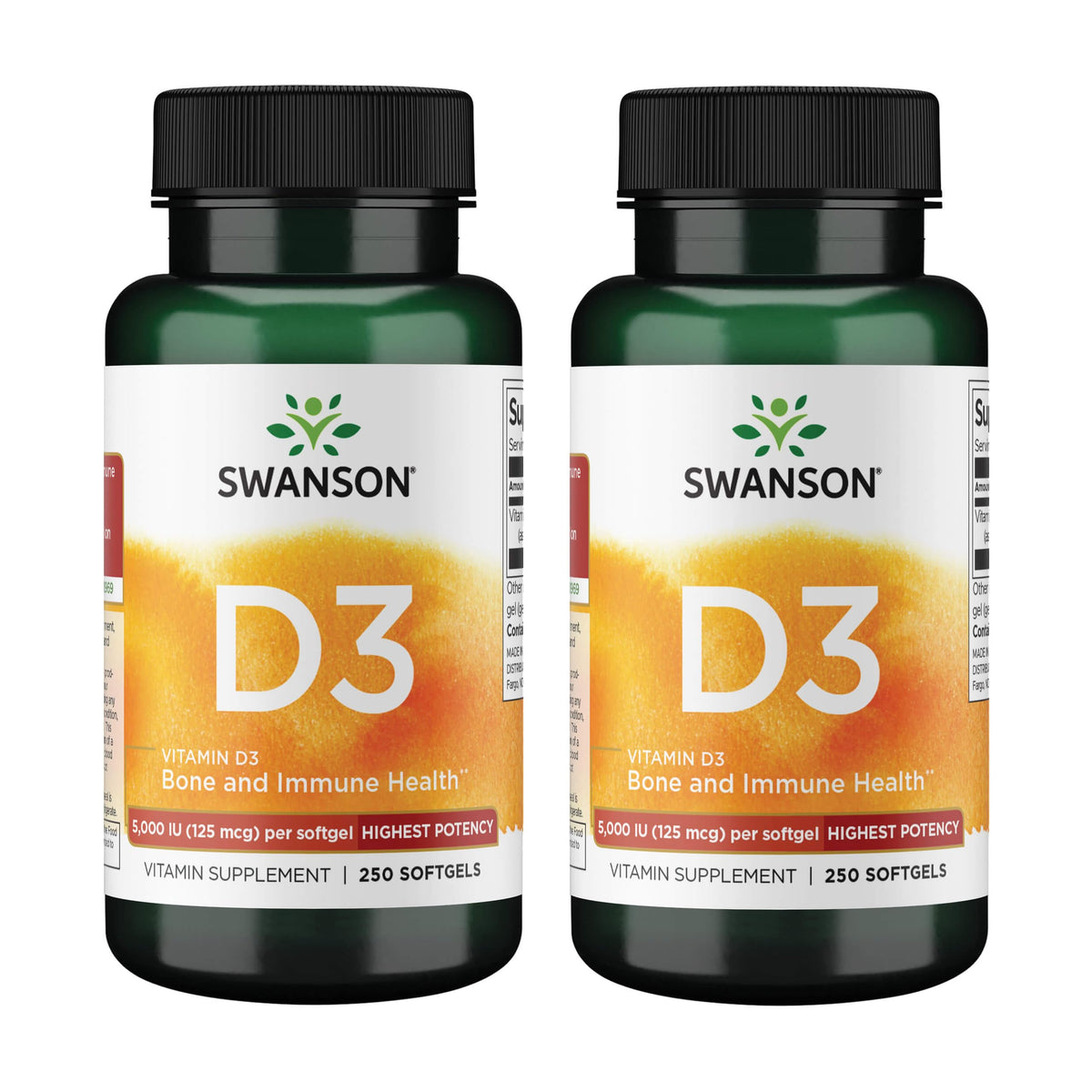 Swanson Vitamin D3 softgels 2-pack bottle front