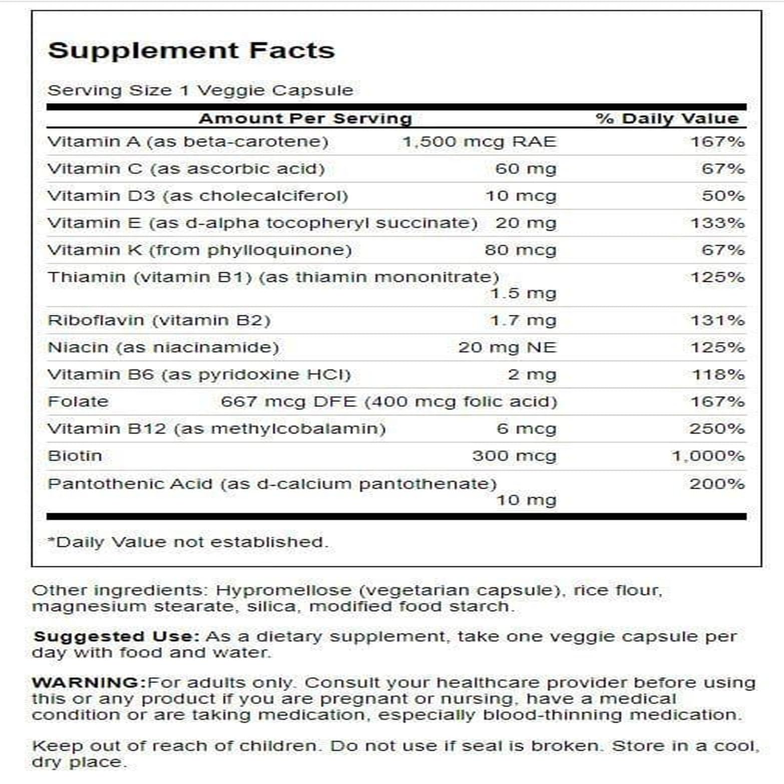 Swanson Daily Multivitamin Without Minerals label close-up