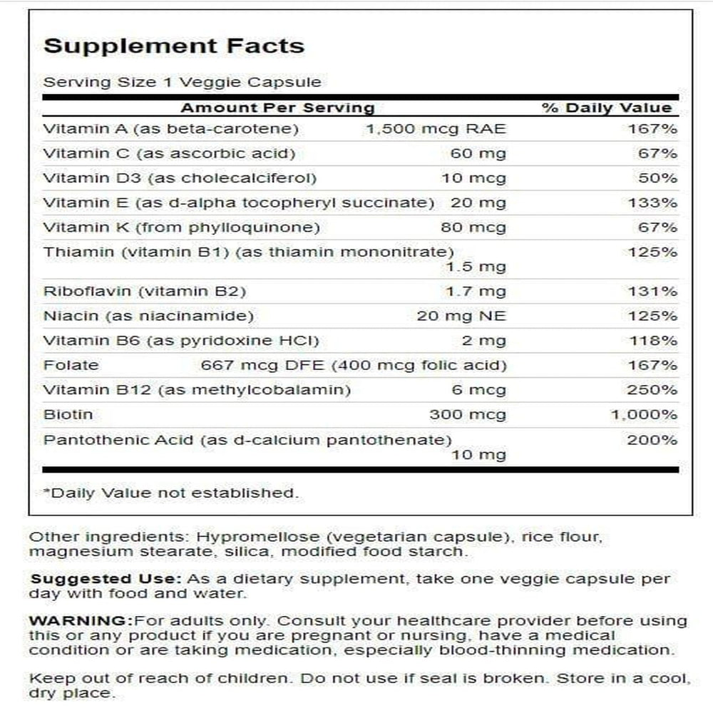 Swanson Daily Multivitamin Without Minerals label close-up