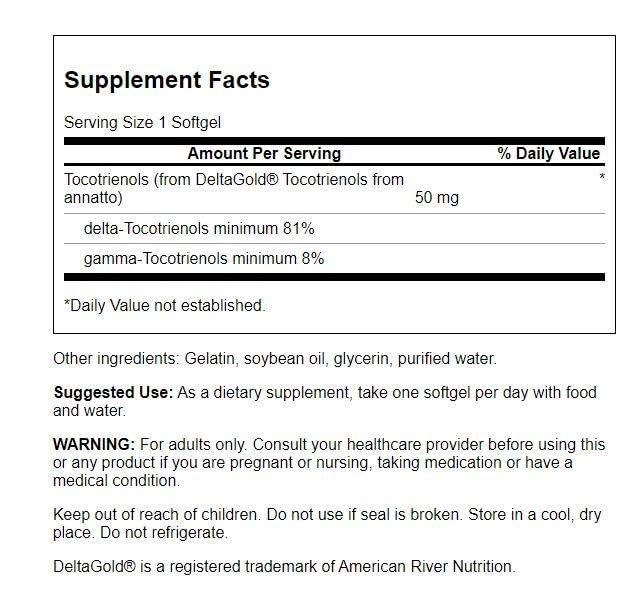 Close-up of tocotrienols label on bottle
