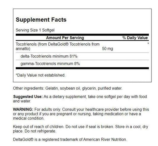 Close-up of tocotrienols label on bottle