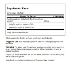 Close-up of tocotrienols label on bottle