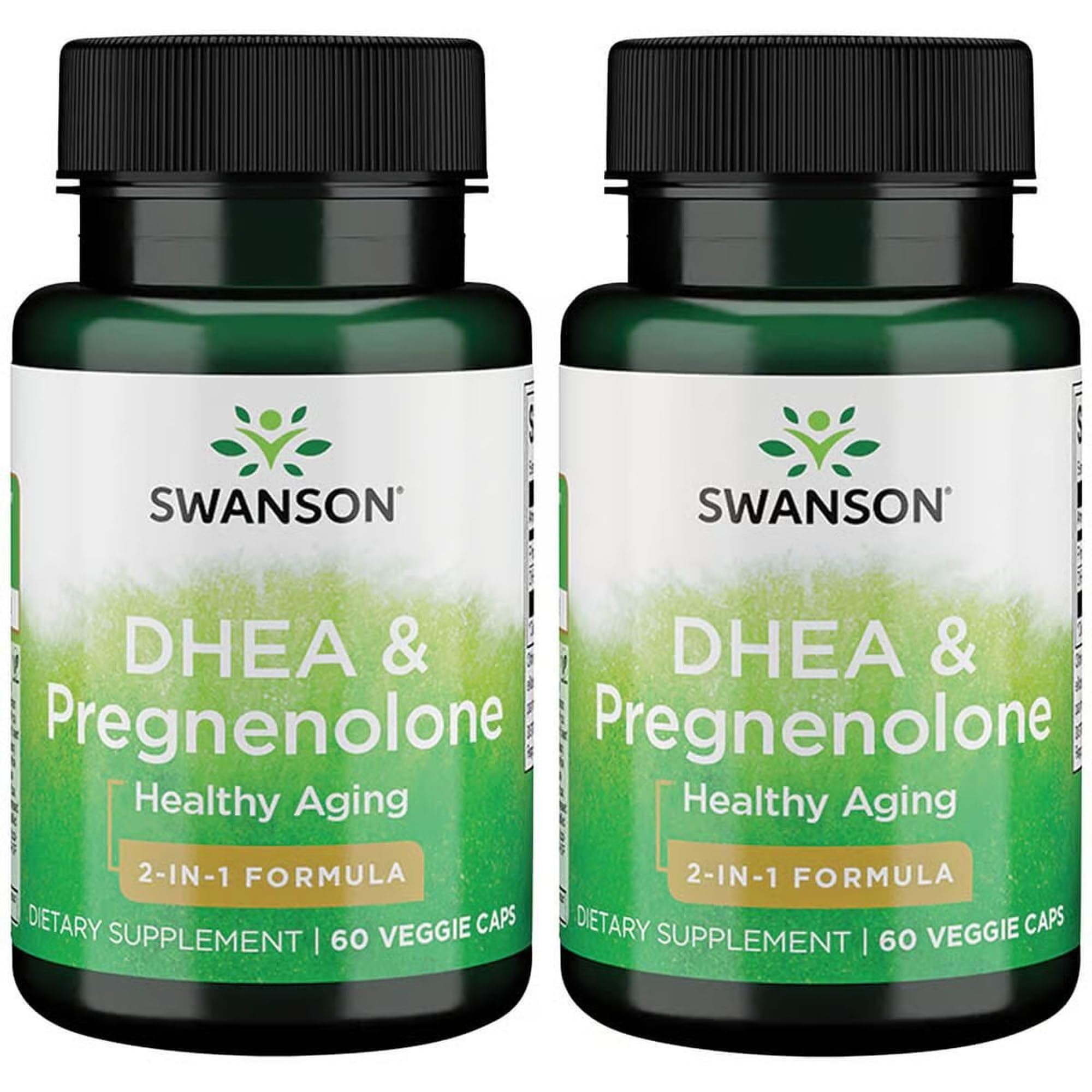 Bottle of Swanson DHEA and Pregnenolone Complex 60 Veg Capsules (2 Pack) – front view