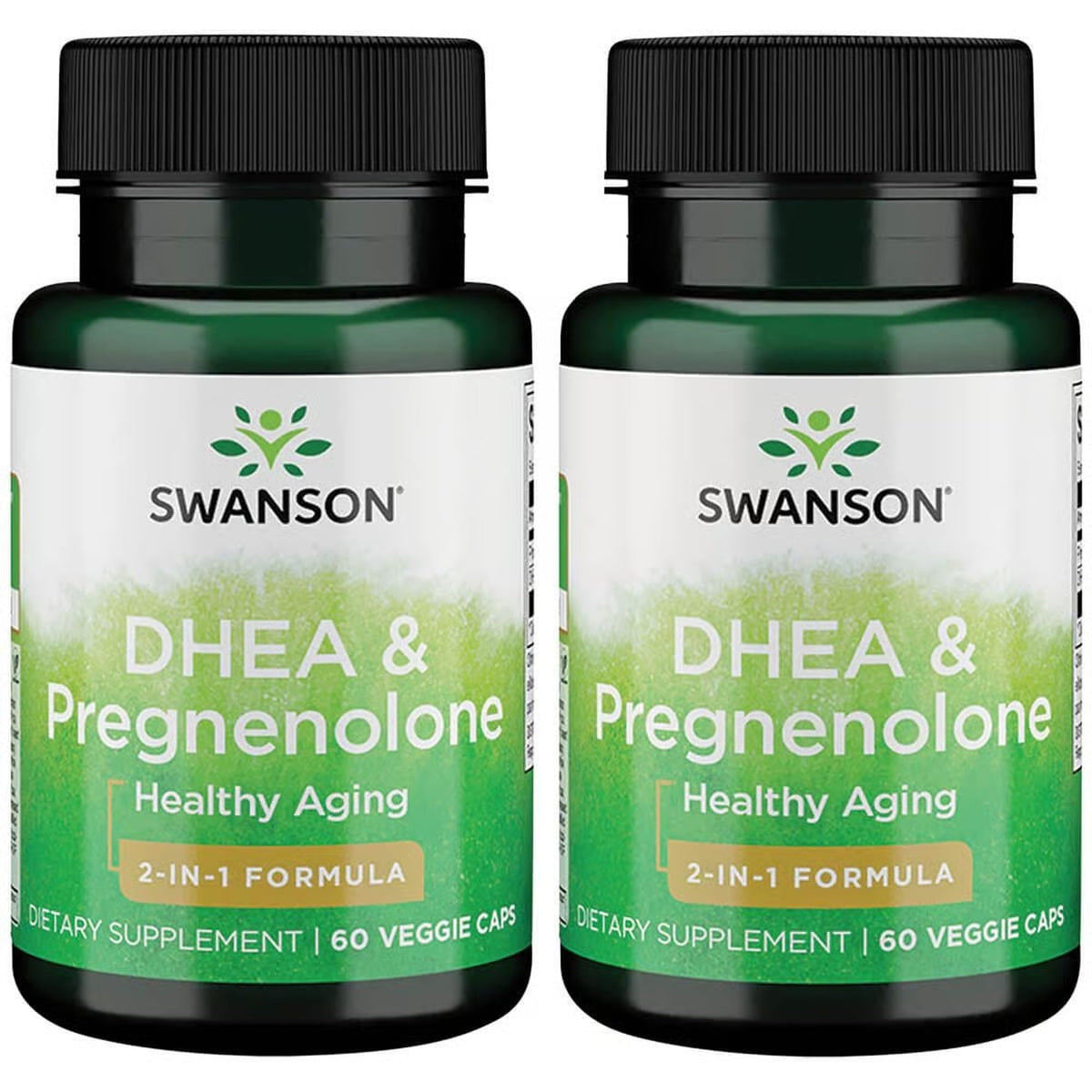 Bottle of Swanson DHEA and Pregnenolone Complex 60 Veg Capsules (2 Pack) – front view