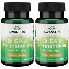Bottle of Swanson DHEA and Pregnenolone Complex 60 Veg Capsules (2 Pack) – front view