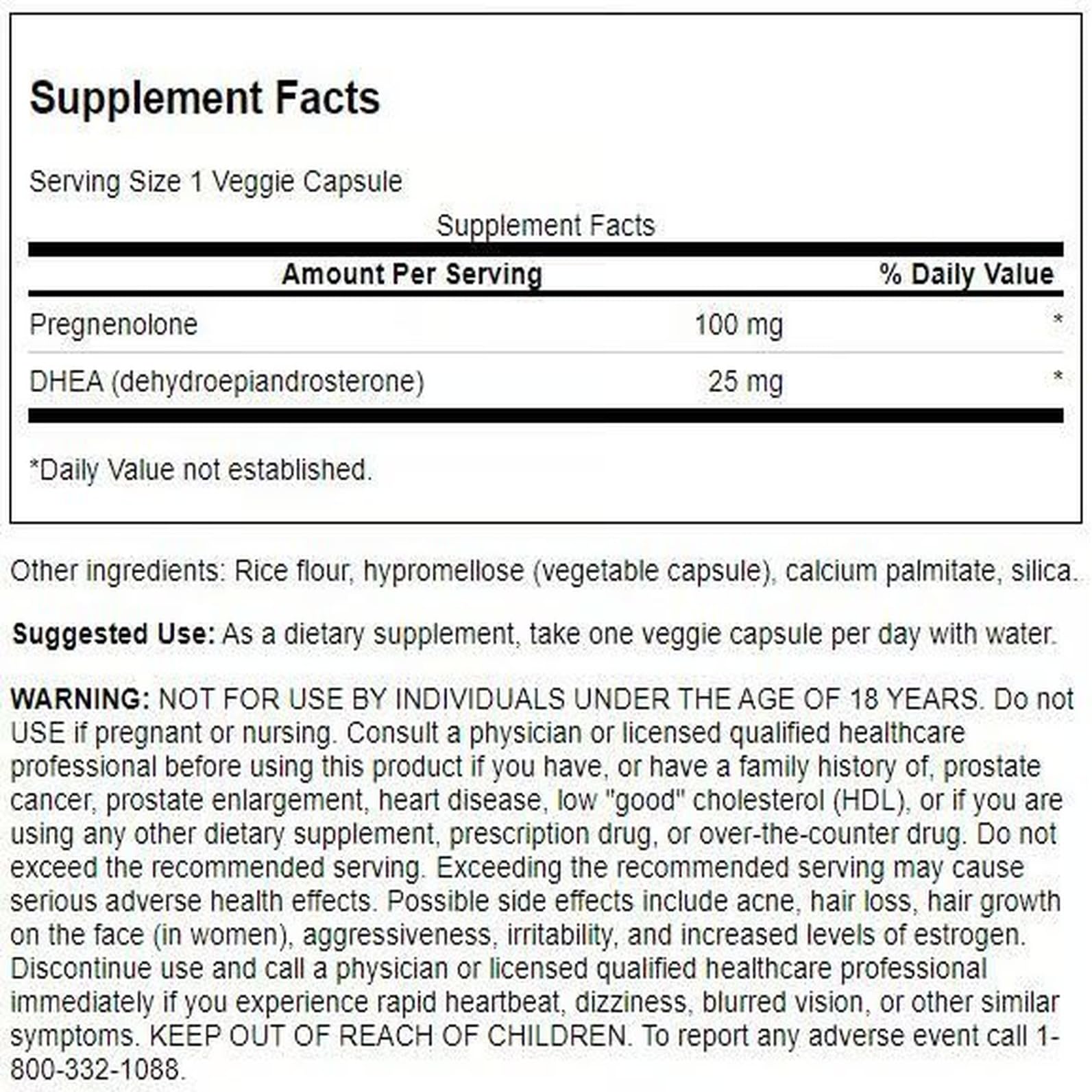 Side view of Swanson DHEA and Pregnenolone Complex bottle