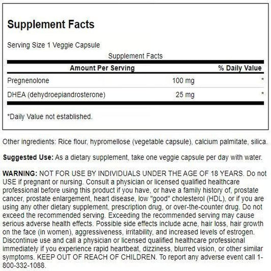 Side view of Swanson DHEA and Pregnenolone Complex bottle