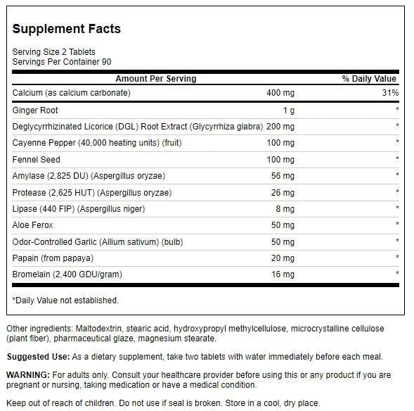 Swanson Digestive Essentials 180TB bottle label