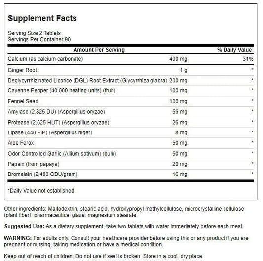 Swanson Digestive Essentials 180TB bottle label