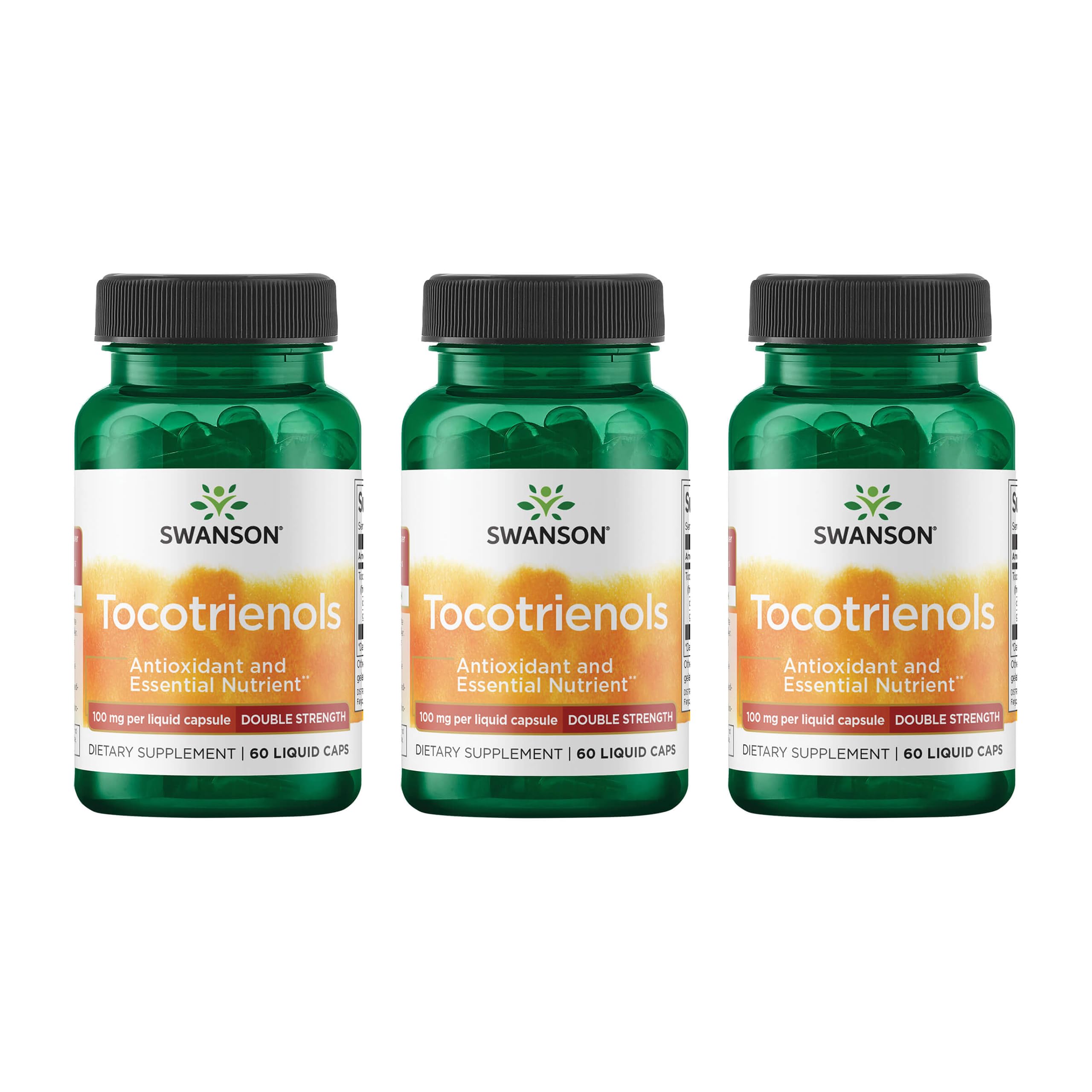 Swanson Double Strength Tocotrienols bottle with 60 liquid capsules