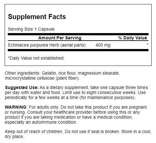 Swanson Echinacea 400 mg bottle - label close-up