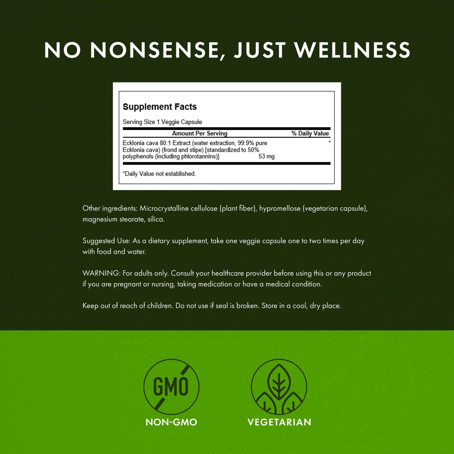 Standardized potency label on Ecklonia Cava Extract bottle