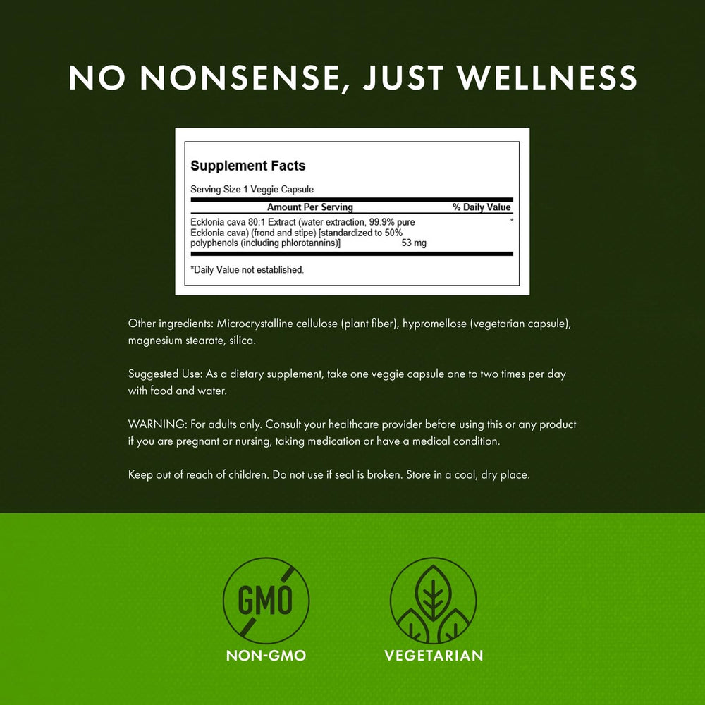 Standardized potency label on Ecklonia Cava Extract bottle