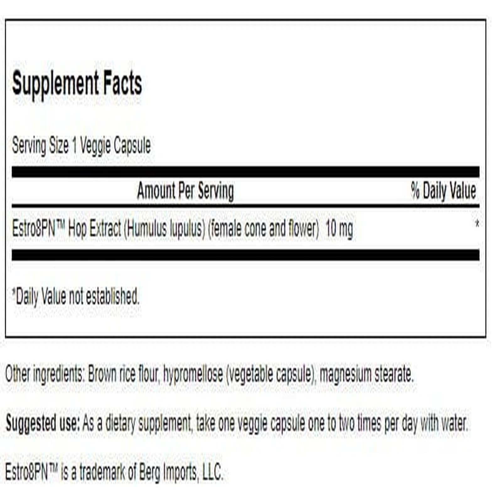 Swanson Estro8Pn Hop Extract 10 mg – 60 Veg Caps (2 Pack) bottle back label