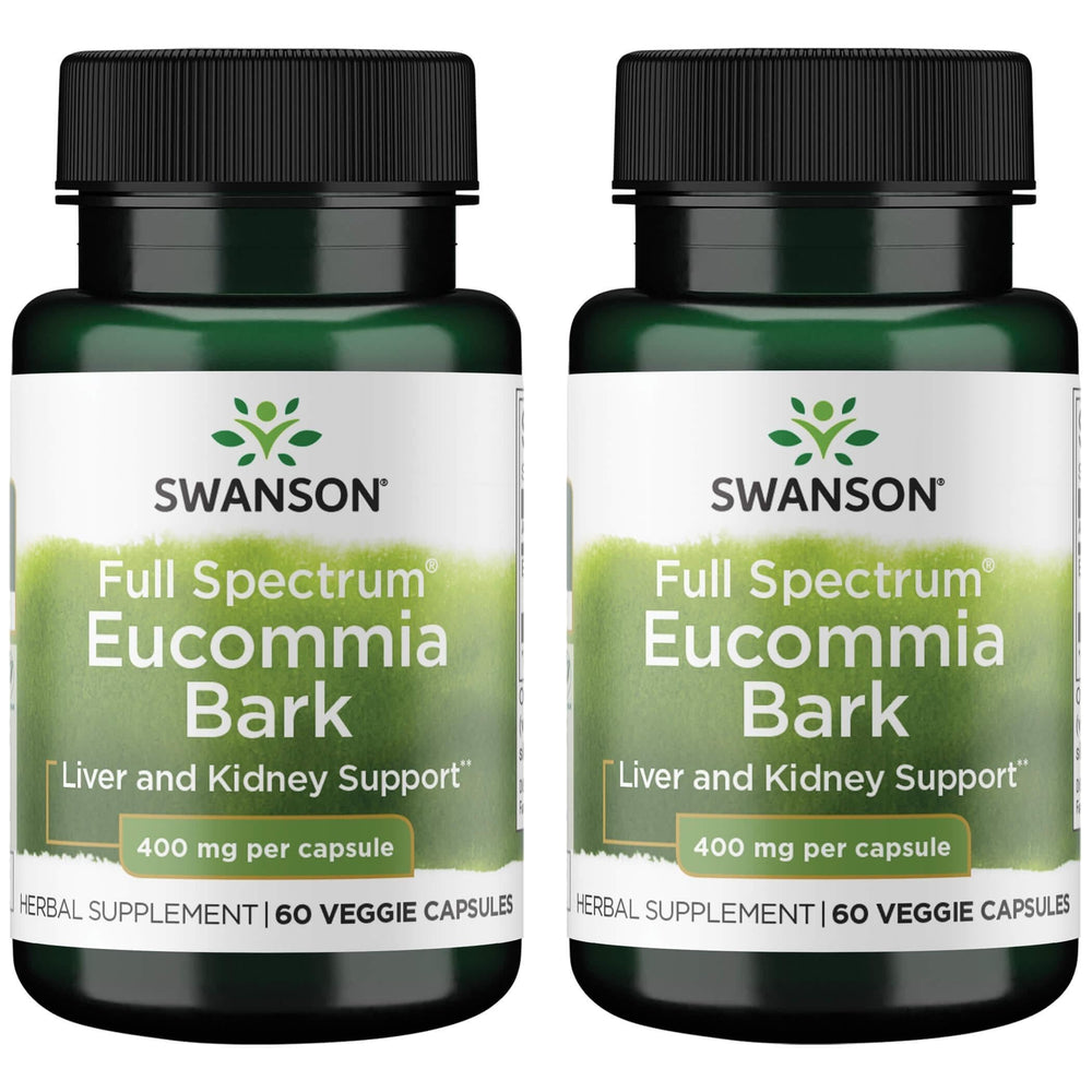 Swanson Full Spectrum Eucommia Bark 400 mg vegan capsule bottle - front view