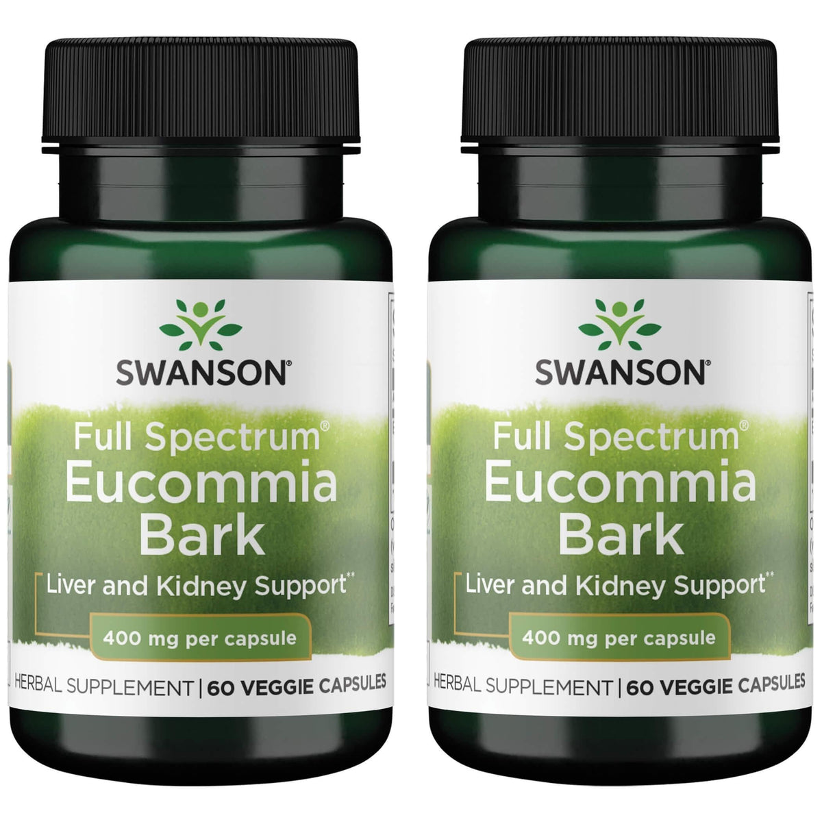 Swanson Full Spectrum Eucommia Bark 400 mg vegan capsule bottle - front view