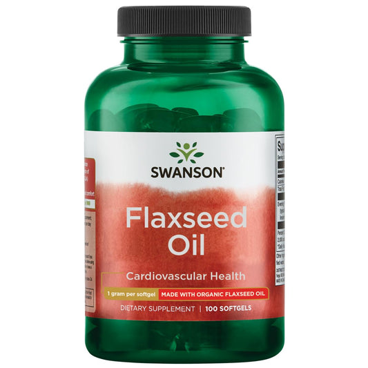 Bottle of Swanson Flaxseed Oil Omegatru 1000 mg - 100 softgels