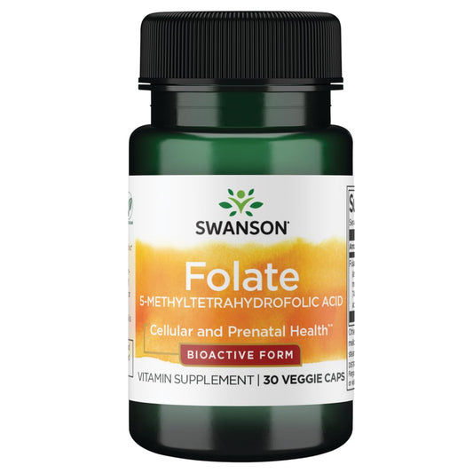 Swanson Folate 400 mcg 30 Veg Capsules bottle front view