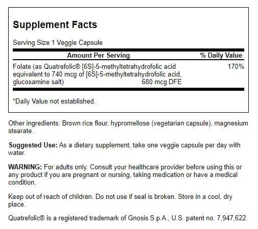 Swanson Folate 400 mcg 30 Veg Capsules bottle label close-up