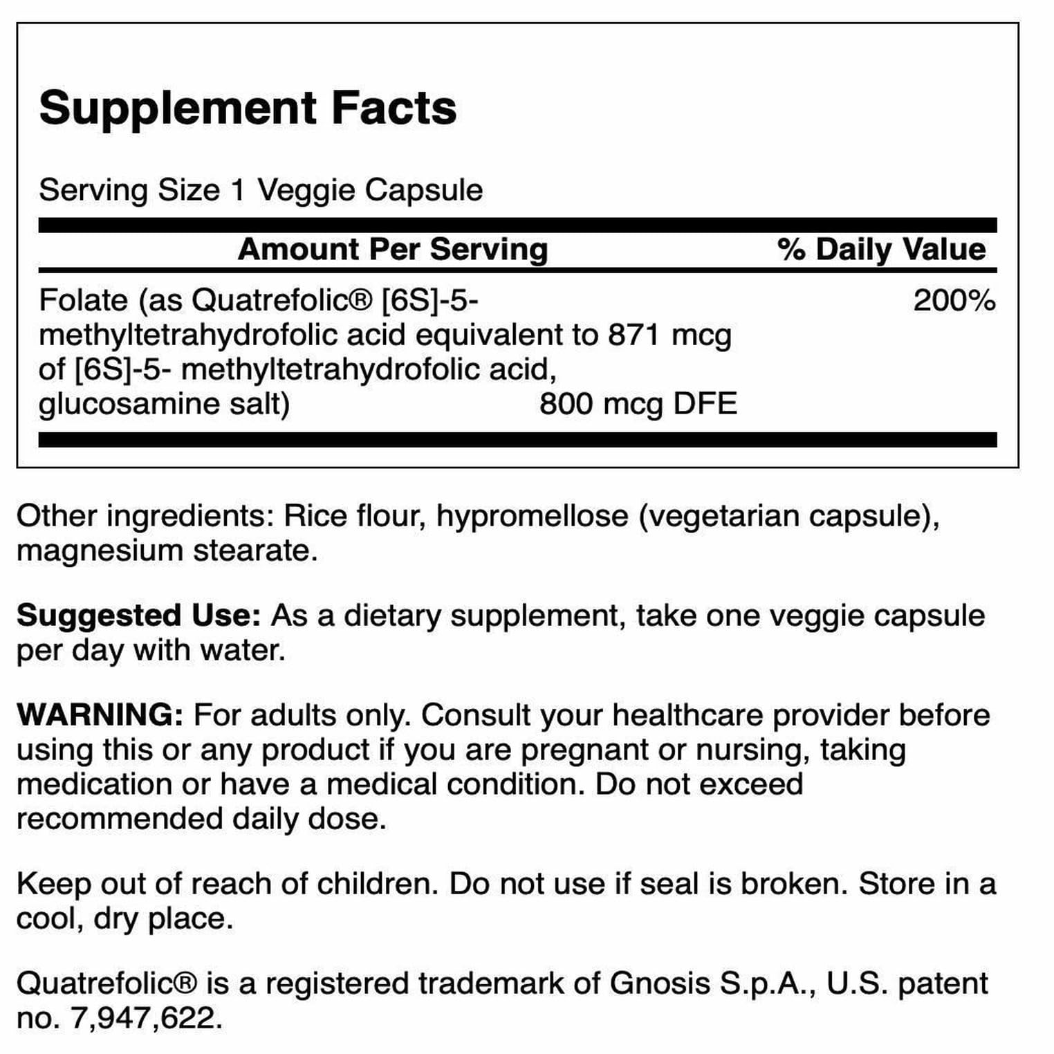 Close-up of Swanson Folate bottle