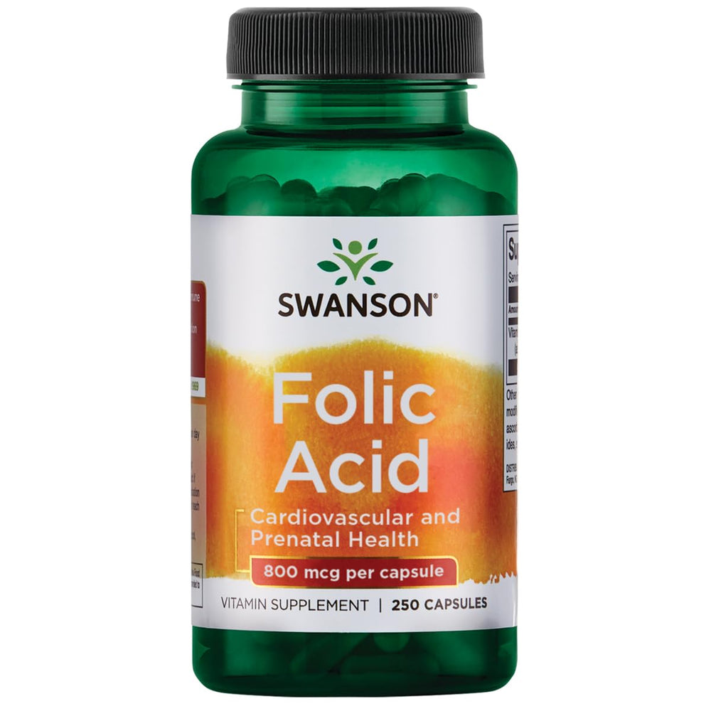 Swanson Folic Acid 800 mcg bottle with 250 capsules