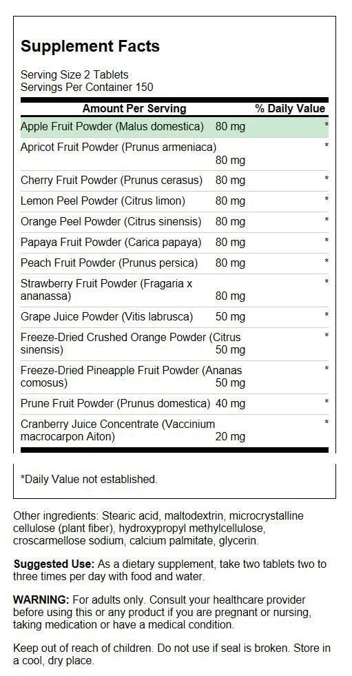 Close-up of Swanson Fruit4Life 300 Tabs tablets