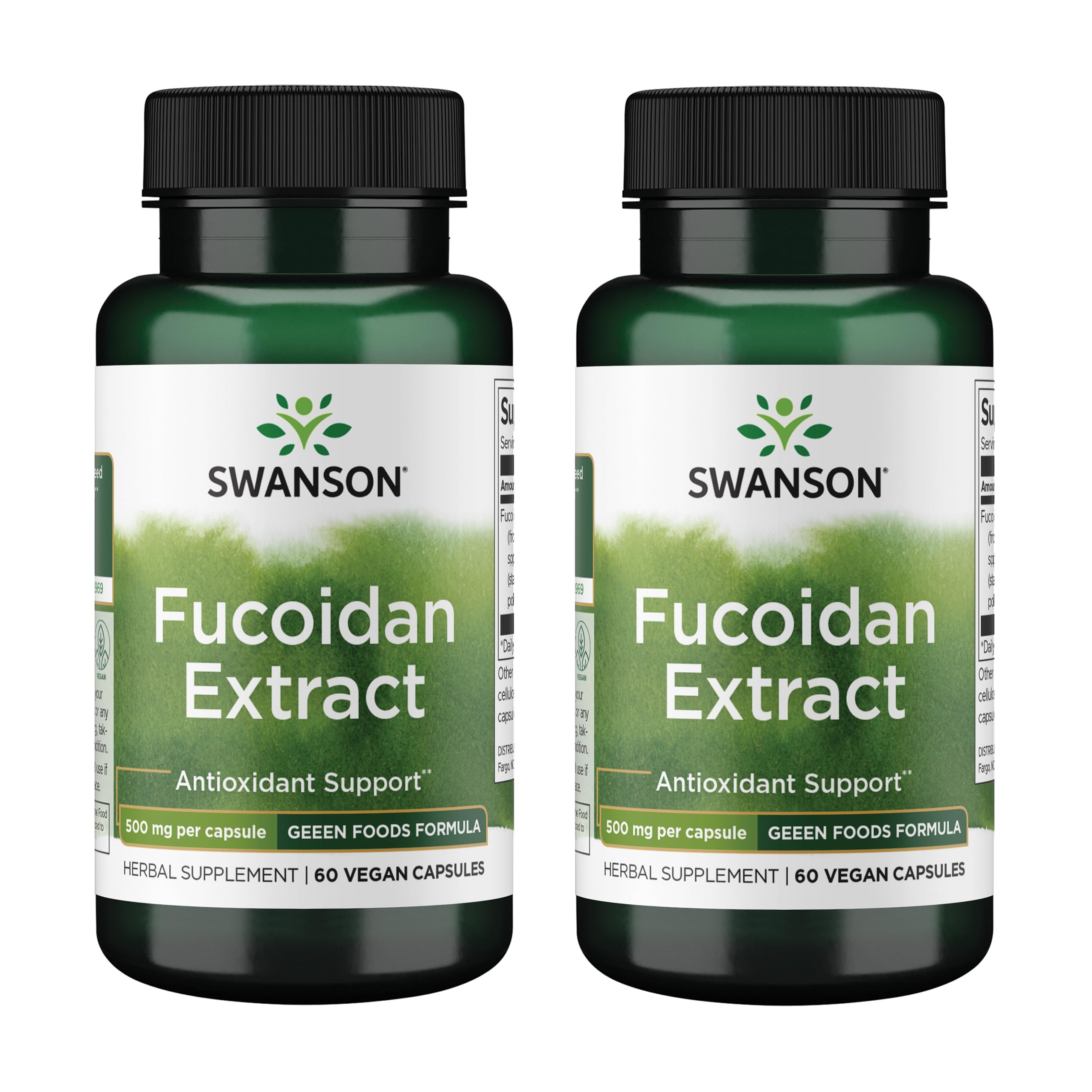 Swanson Fucoidan Extract 500mg capsules (60 per bottle) in a 2-pack