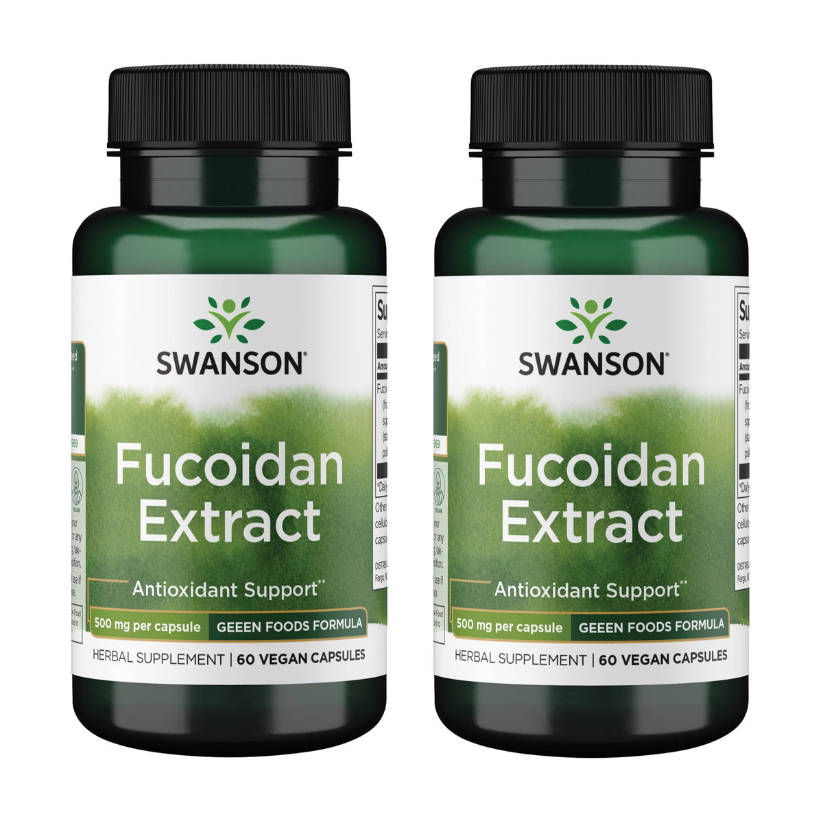 Swanson Fucoidan Extract 500mg capsules (60 per bottle) in a 2-pack