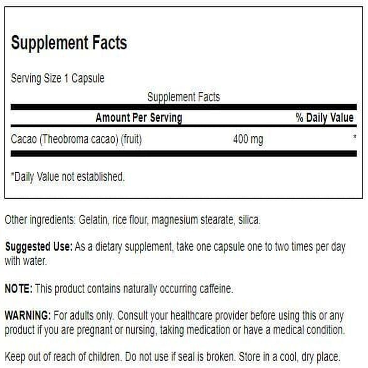 Close-up of Swanson Full Spectrum Cacao capsules