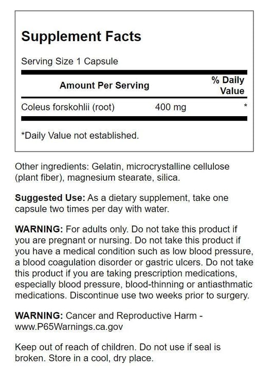 Capsules of Swanson Full Spectrum Coleus Forskohlii 400 mg
