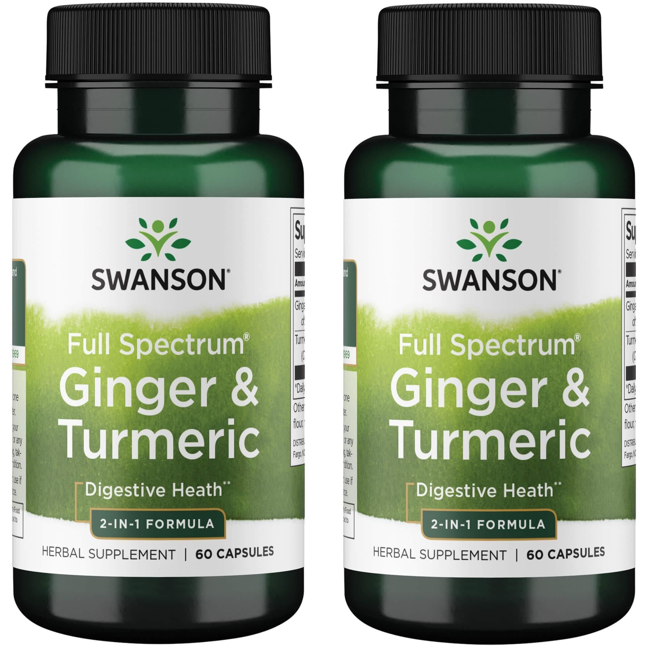 Swanson Full Spectrum Ginger & Turmeric 60 Capsules (2 Pack) bottle and packaging