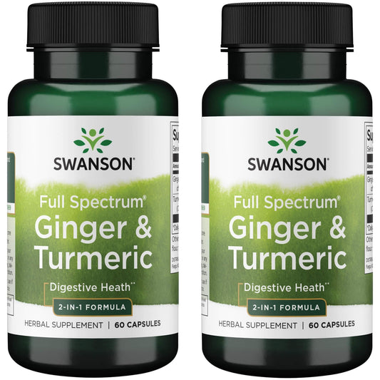 Swanson Full Spectrum Ginger & Turmeric 60 Capsules (2 Pack) bottle and packaging