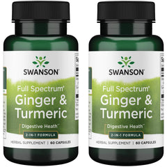 Swanson Full Spectrum Ginger & Turmeric 60 Capsules (2 Pack) bottle and packaging