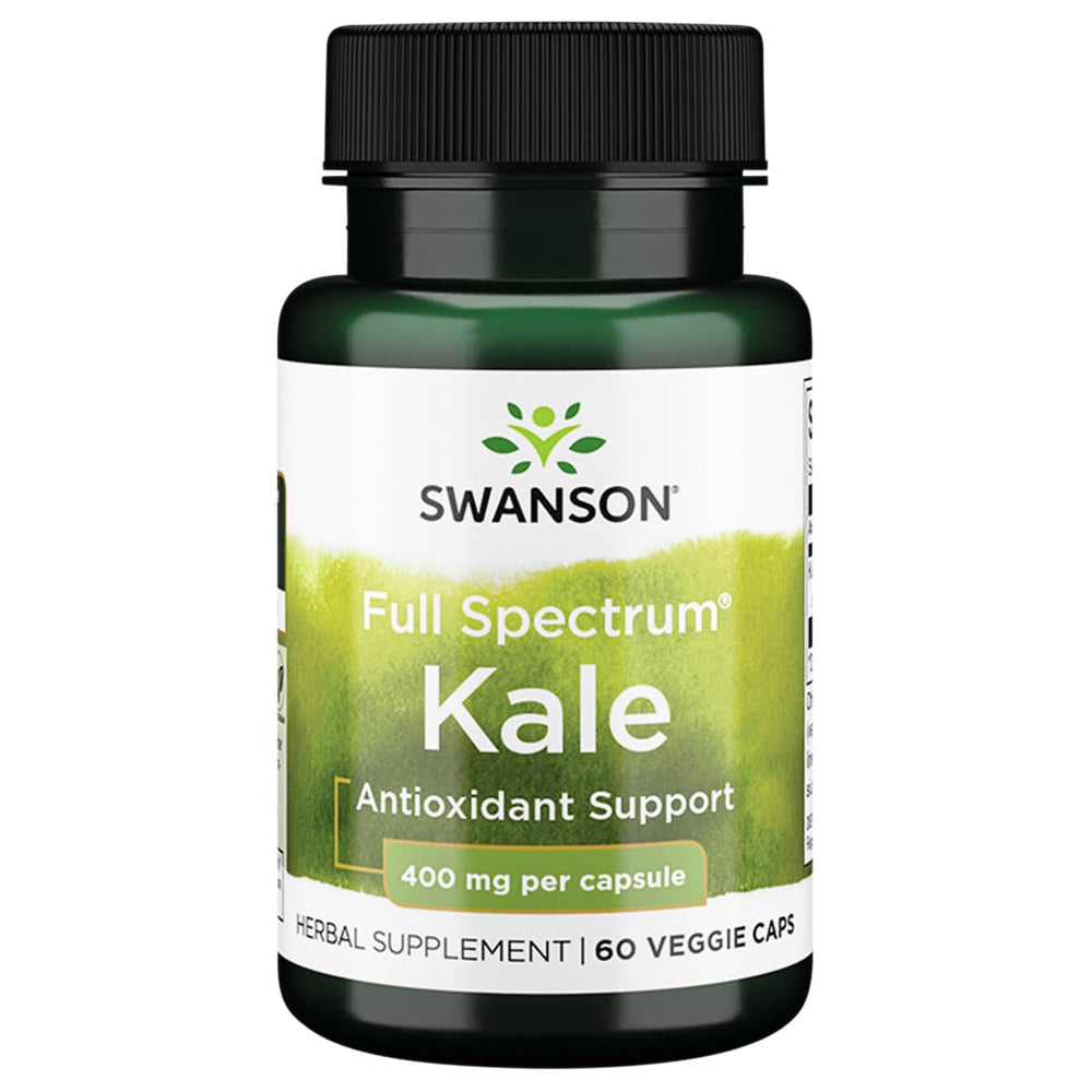 Swanson Full Spectrum Kale 400 mg capsules – front view, 60 vegan capsules